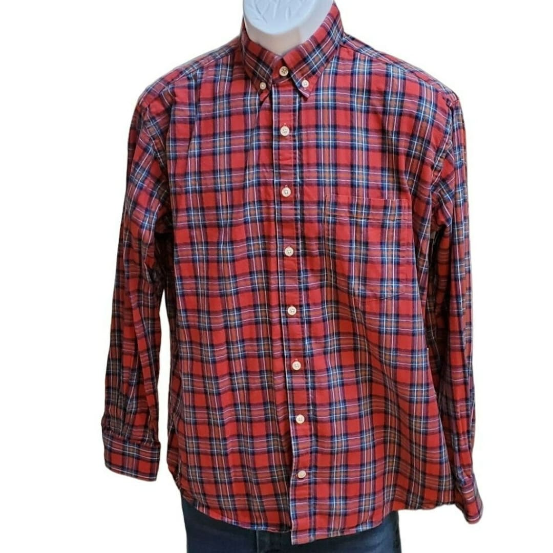 Woodies Red White Blue Men's Plaid Button up Long Sleeve Dress Shirt Size  XL - Etsy