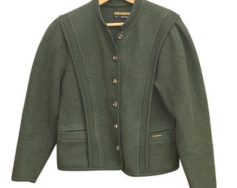 Vintage Geiger Austria Wool Jacket Green Boiled Wool Tyrolean Blazer 38 Loden