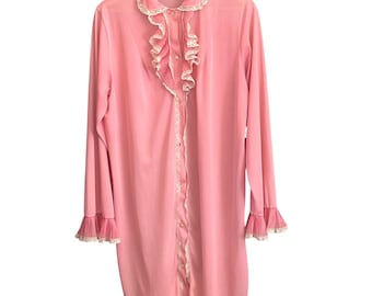 Vintage Pink Ruffled RobeCoquette Grandmacore Lace Trim Balletcore Dollette