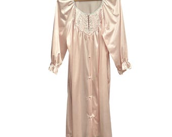 Koszula nocna Vanity Fair w stylu vintage, Grandmacore, romantyczna, różowa, pikowana, haftowana, rozmiar M