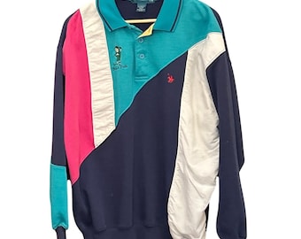 90s Knights of Round Table Polo Sweatshirt Colorblock Retro Streetwear Preppy