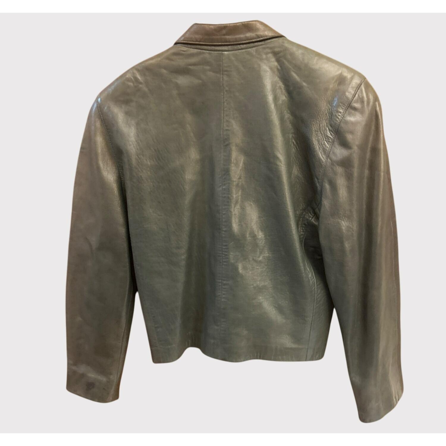 Vintage Vari Zioni Dark Green Leather Blazer Cropped Power Jacket