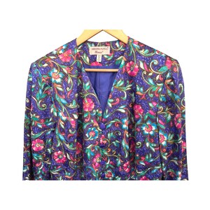 90s Adrianna Papell Plus Silk Paisley Jewel Tone Blazer Baroque Floral 14L image 3