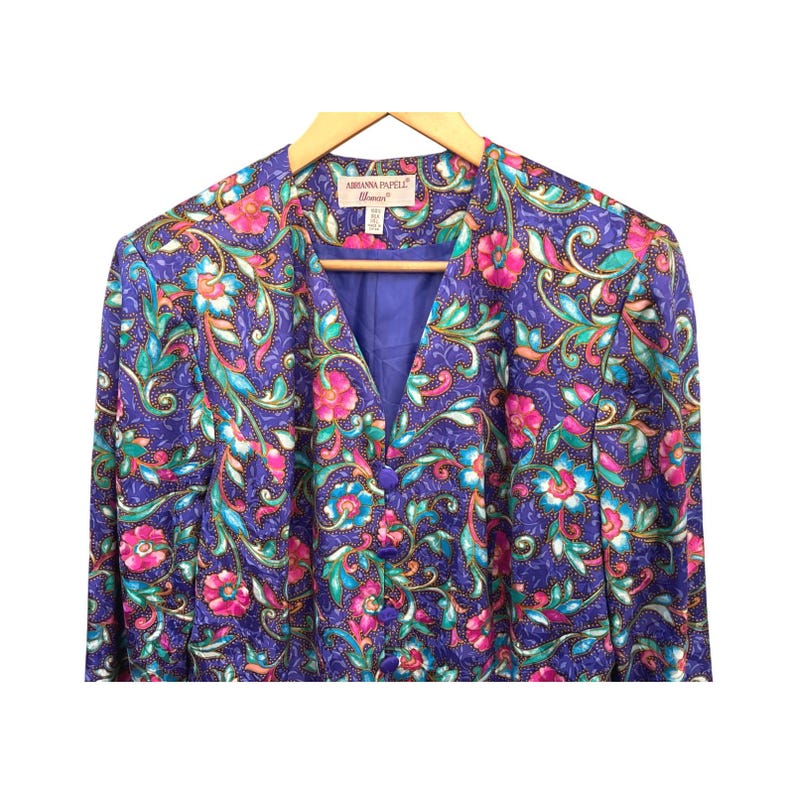 90s Adrianna Papell Plus Silk Paisley Jewel Tone Blazer Baroque Floral 14L image 3