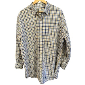 Peter Millar Men&#39;s White Blue Yellow Plaid Button Down Dress Shirt XL Classic