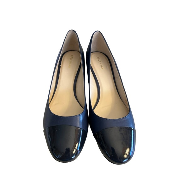 Cole Haan Navy Blue Women's Leather Patent Leather Chunky Heel