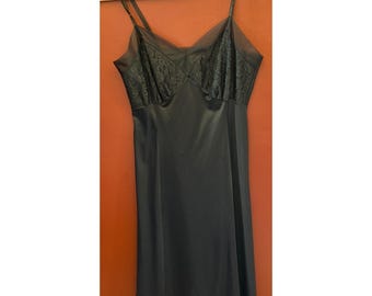 Vintage jaren 1950 Van Raalte Full Slip Suavette Lace Trim Noir Coquette Gothic Noir
