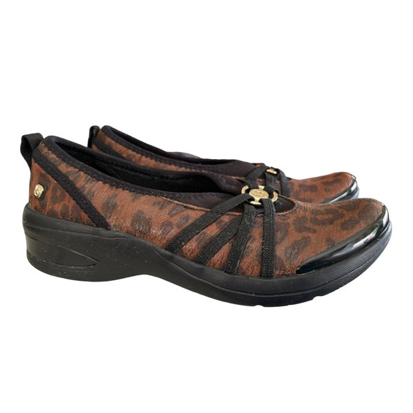 Bzees Brown Leopard Print Women's Slip On Casual Fabric Slip On Shoes