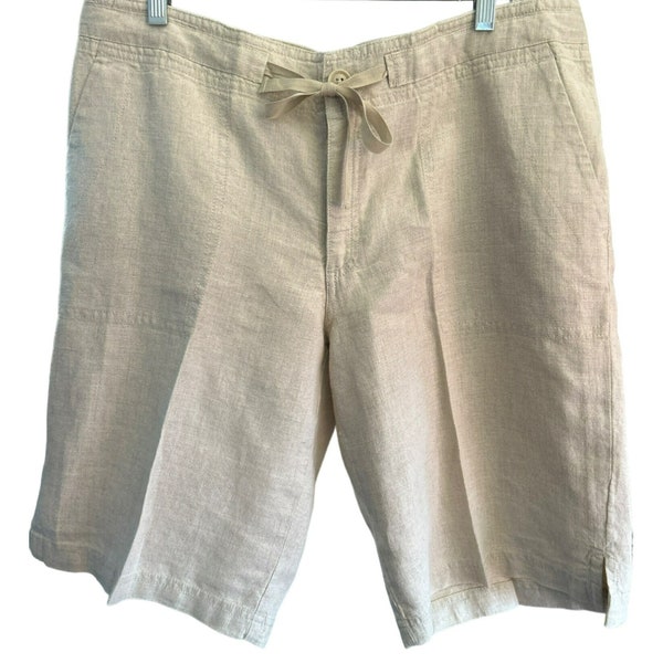 Eddie Bauer Women's Beige 100% Linen Shorts Drawstring Waist Size 14 NWOT