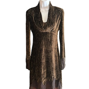 Elie Tahari Burnout Velvet Silk Blend Babydoll Dress Sheer Hem Y2K Whimsigoth