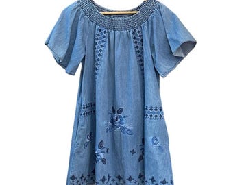 sachin and babi light blue dress Buy Bombay Paisley Blue Floral Embroidered Denim A-Line Dress from Westside main image 0