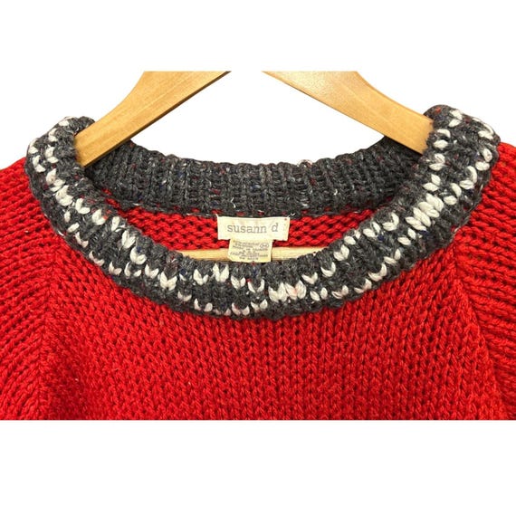 Vintage Nordic Ski Sweater Susann D Red Gray Snowflake Knit 80s Winter Cabin View 4