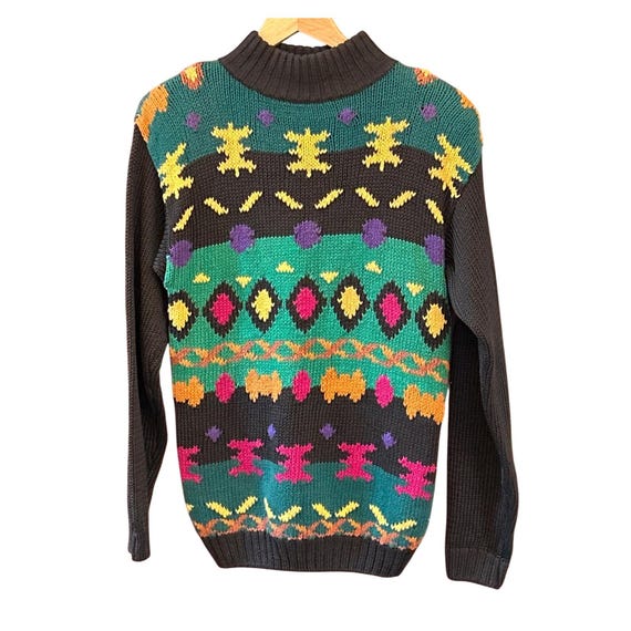 Vintage 80s Ashleigh Morgan Colorful Geometric Knit Sweater Bold Southwestern