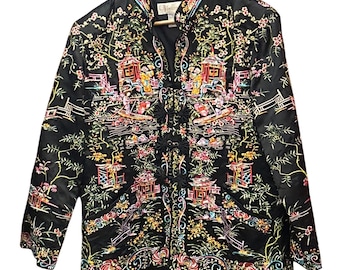 Vintage Chicos Seide bestickte Jacke Chinoiserie Maximalist Boho Mandarin 2