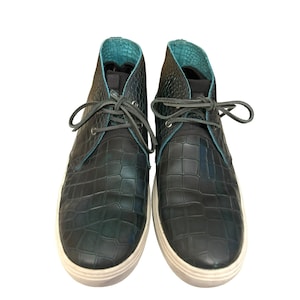 Donald J Pliner Men&#39;s Black/Blue Washed Paxton Teal Sneakers Size 13 Crocco Pattern