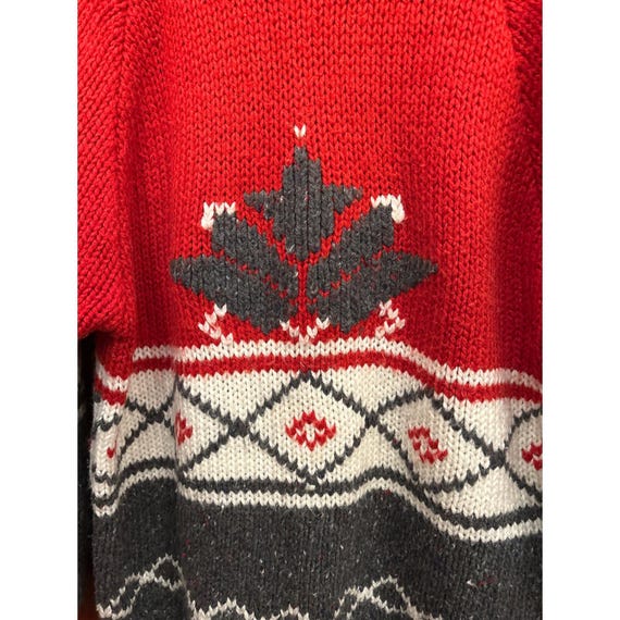 Vintage Nordic Ski Sweater Susann D Red Gray Snowflake Knit 80s Winter Cabin View 2