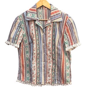 Vintage Handmade Patchwork Lace Trim Blouse Cottagecore Grandmacore Romantic