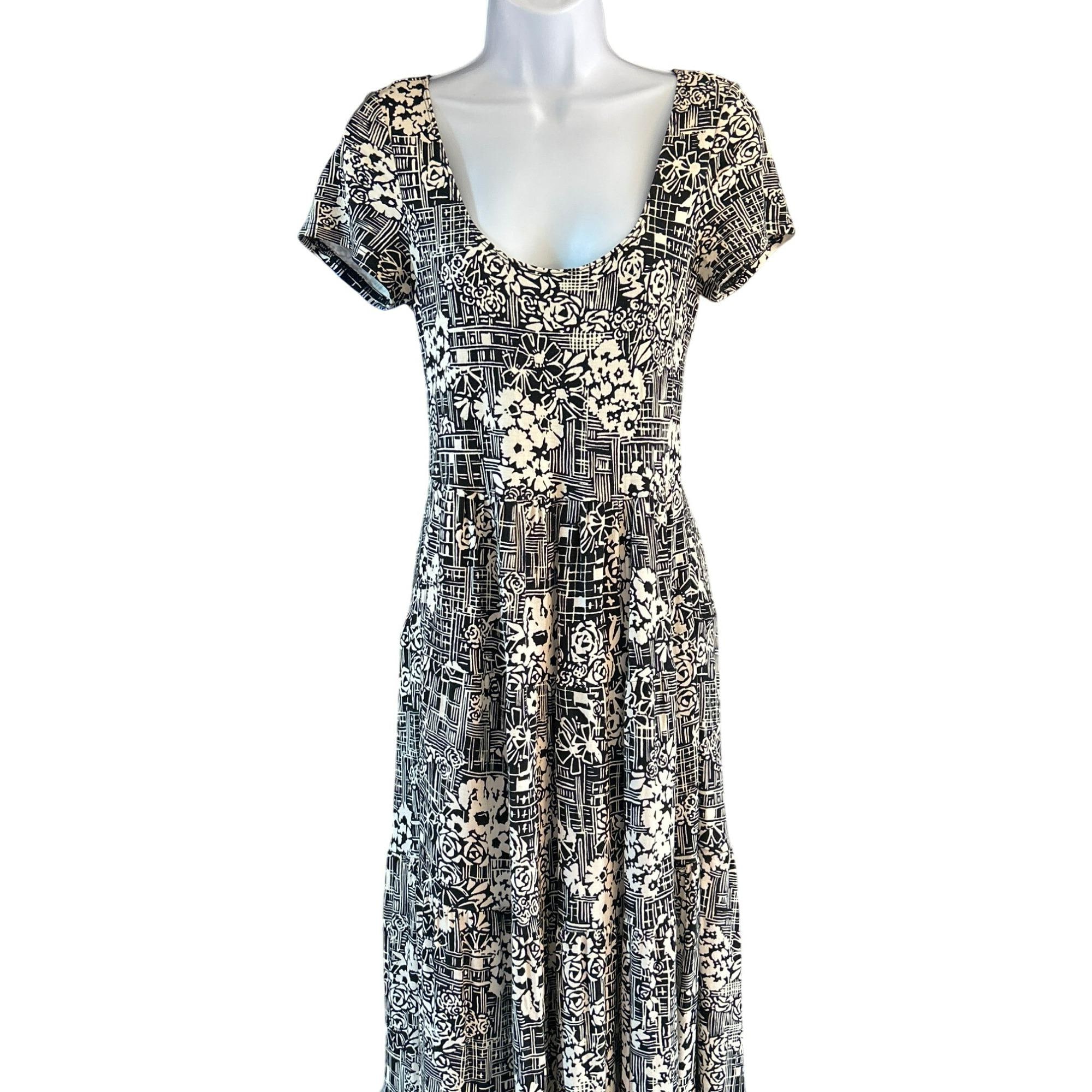 anthropologie maeve black and white dress Anthropologie MAEVE Size-8p Ivory White Black Maxi Dress