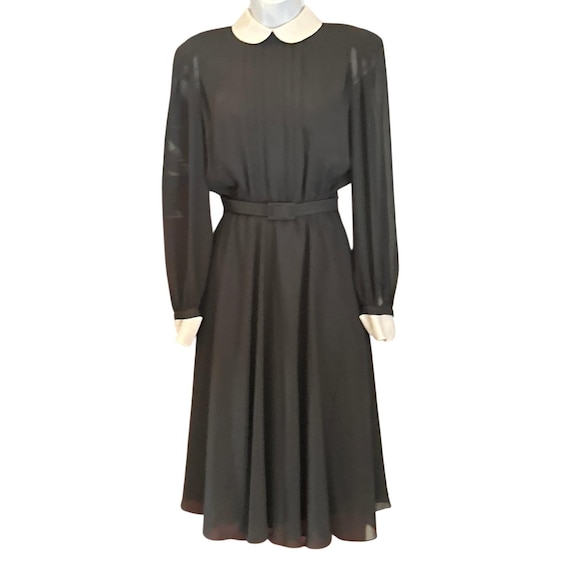 Pierre Cardin, Vintage Pierre Cardin Boutique Wednesday Black Dress White Collar Minimalist 70s