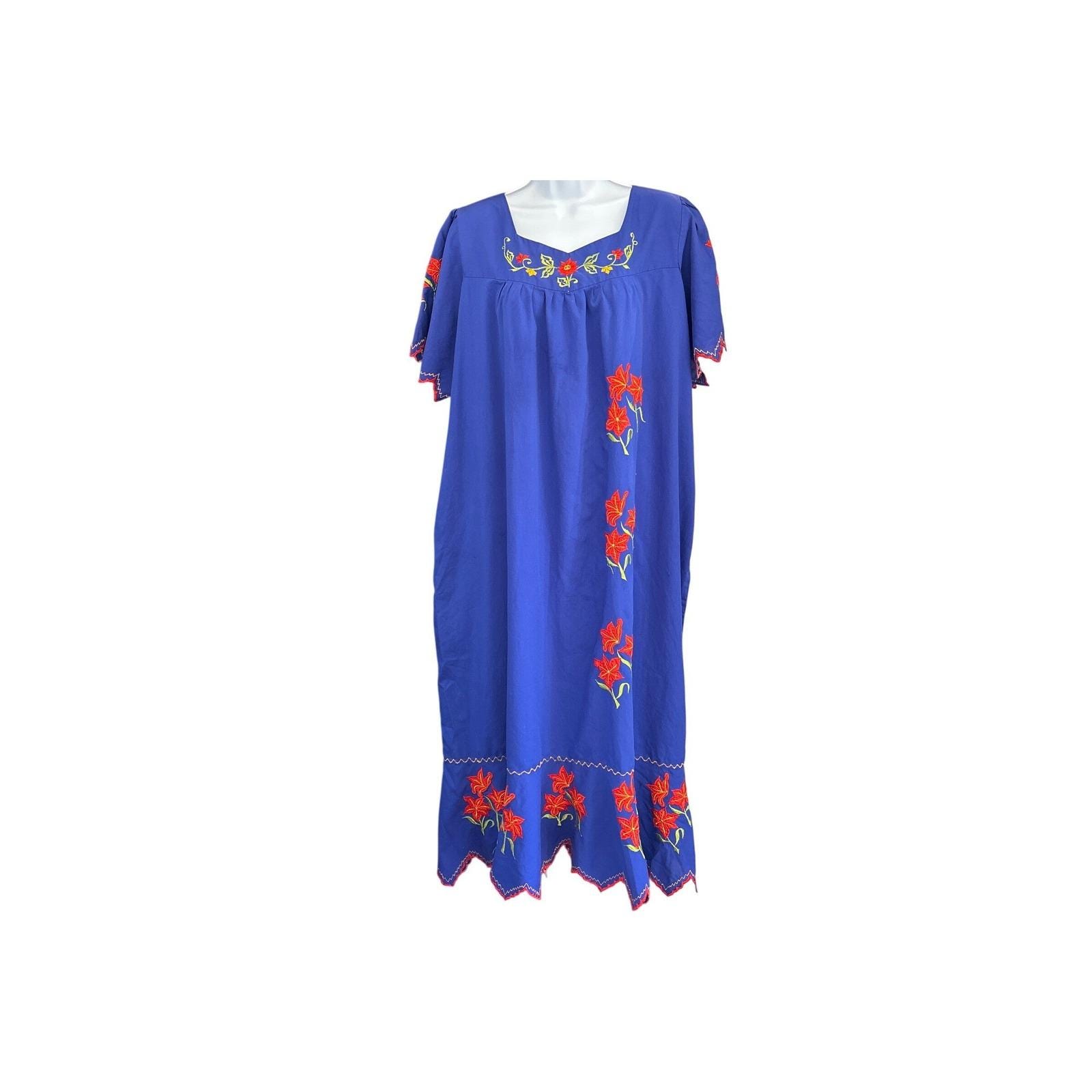 mexican embroidered shift dress De La Rosa Floral Embroidered Mexican Dress- Vestido Mexicano Bordado main image 1
