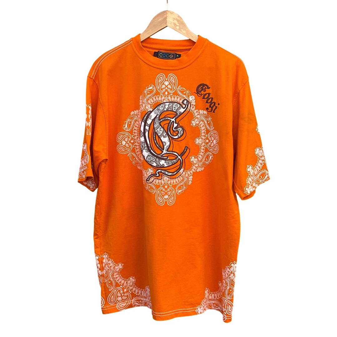 ​00s アーカイブ✨ゴルチエ✨曼荼羅 シヴァ神 Tシャツ 40 y2k 宗教柄 Vintage Y2K Coogi Graphic T-shirt Streetwear Hip Hop Orange XL