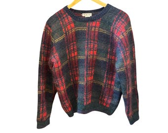 Vintage 90,s Talbots Mohair Wool Sweater Plaid Dark Academia Preppy Grunge Cozy