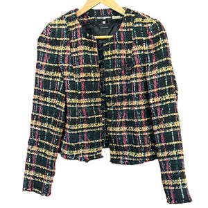 Karl Lagerfeld Paris Tweed Black Tweed Raw Hem Open Front Jacket Size 10 Work