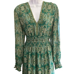 Max Studio London Women's Green Printed Tiered Maxi Dress Large Sheer Long  Sleeve - Etsy