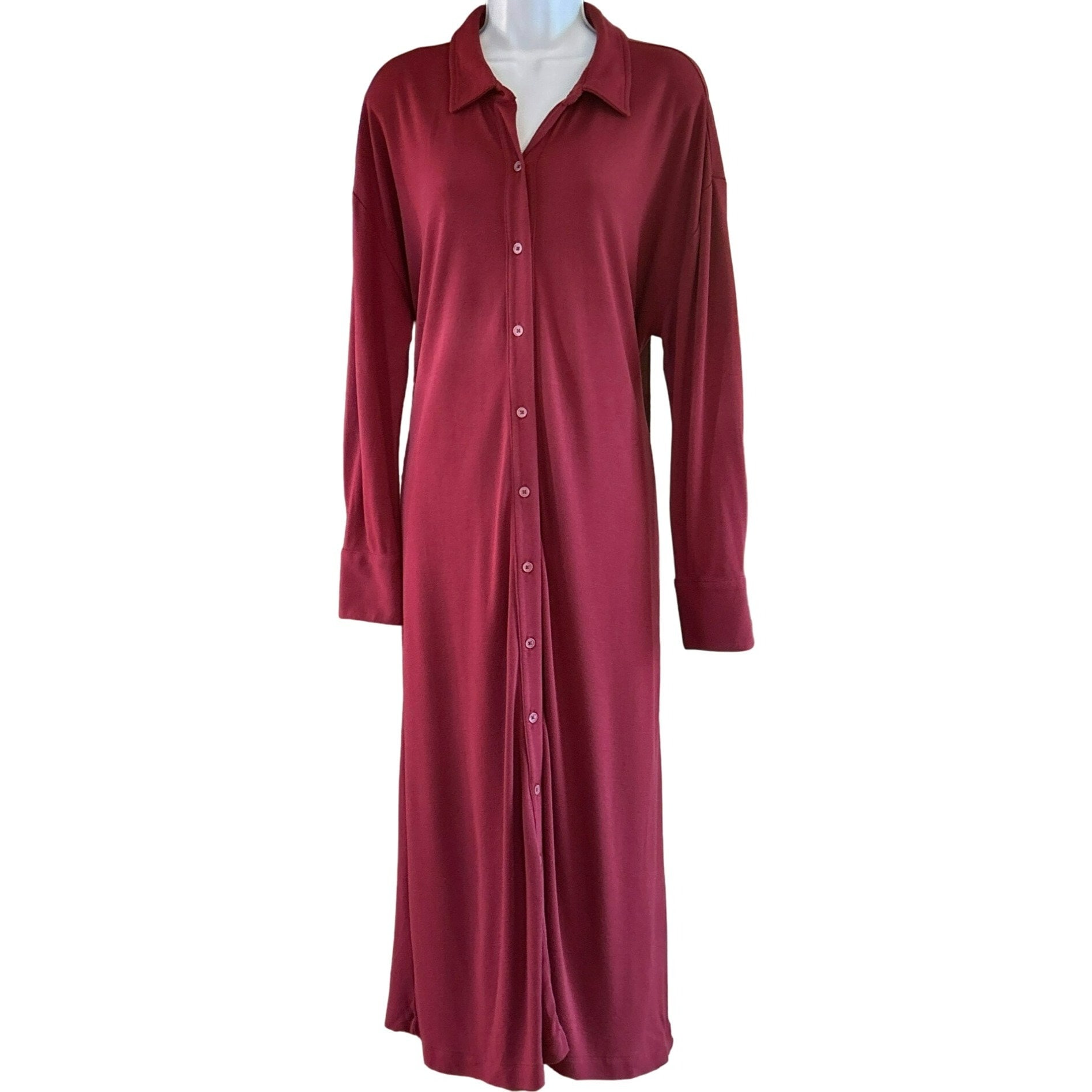 Jason Wu Long Sleeve Button-Down Midi Dress Red Size Large Retro Style Comfy Soft