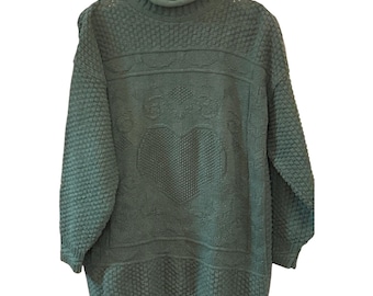 Vintage 90s Casual Corner Green Textured Knit Sweater Tunic Cozy Fall Sweater