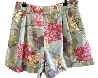 vintage Ralph Lauren Country Womens Floral Print Cotton Shorts Taille 12 Rare Find