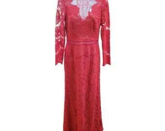 Tadashi Shoji Red Lace One-shoulder Maxi Dress - Etsy