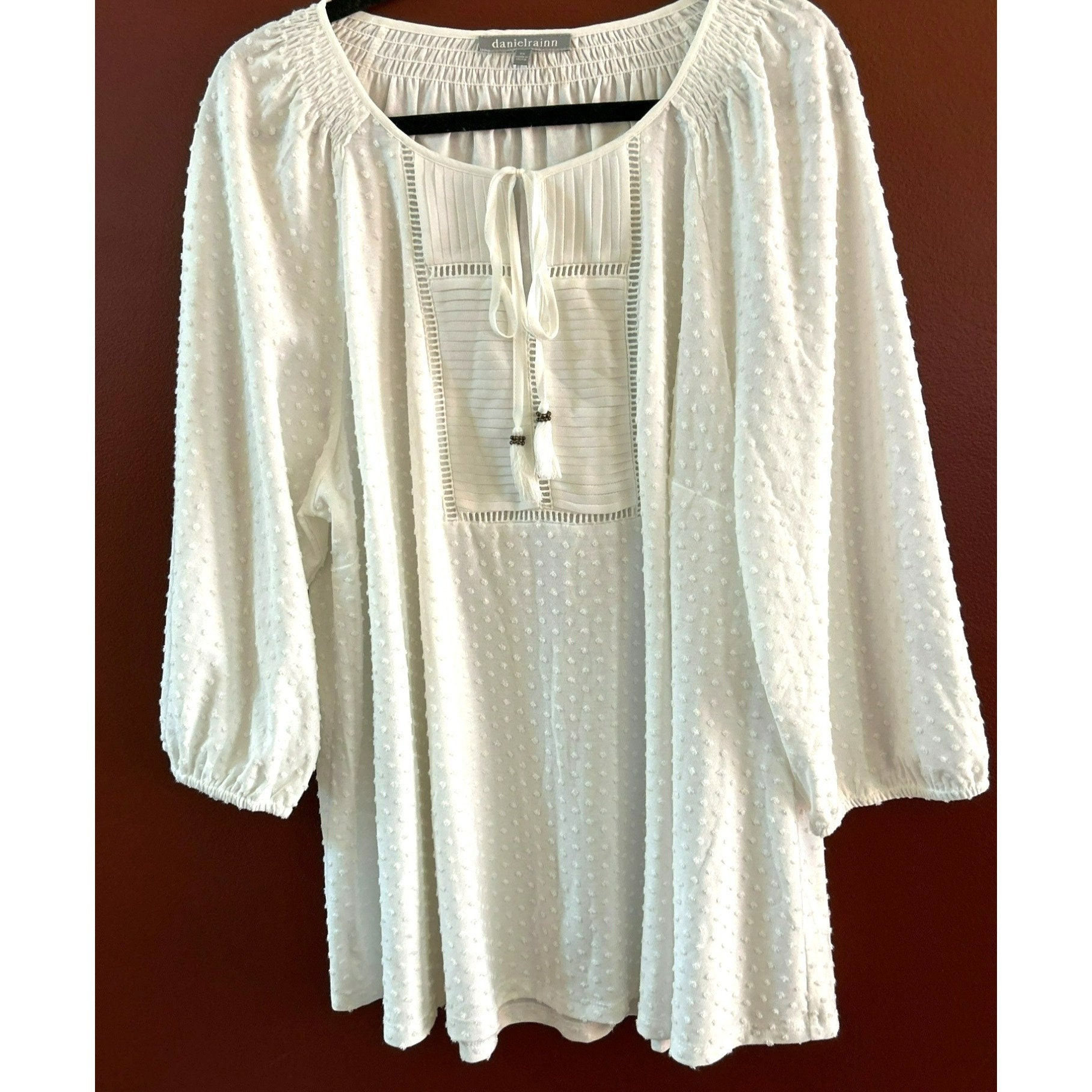 Daniel Rainn Women's Plus Size Swiss Dot Scoop Neck Blouse Size 3X Pullover 3/4 Sleeve