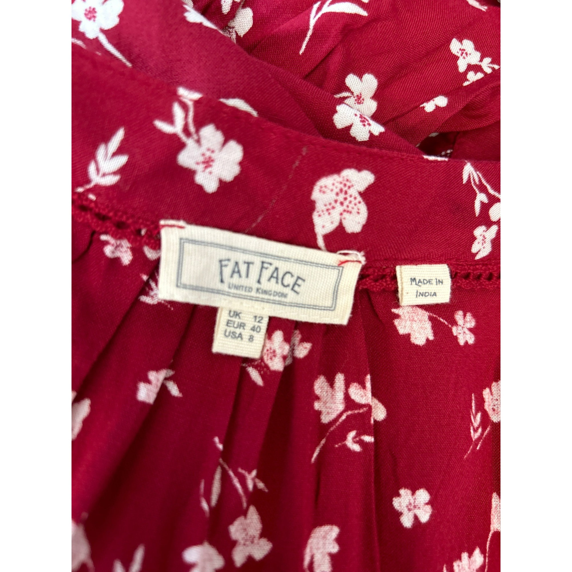 Fat Face Women's Red Poppy Floral V-neck Tiered Dress US Size 8 Long Sleeve  NWOT