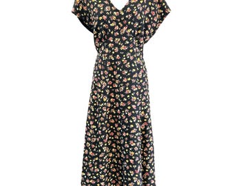 Studio Pat Argenti - Robe nuisette midi fleurie Taille 14 Cottagecore boutonnée sur le devant