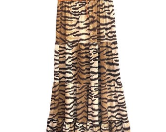 Falda larga con estampado de tigre mágico Y2K, estilo bohemio, estilo western, con corsé y estampado animal en capas.