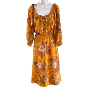 moulinette soeurs orange dress Moulinette Soeurs Floral Fall Harvest Silk Smocked Dress Size 2 Scoop Neck  Boho