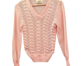 Vintage 70's Sears JR Bazaar Pointelle Sweater Coquette Balletcore Grandmacore