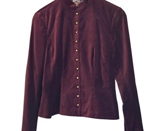 Chaqueta de terciopelo estilo Y2K American Living Dark Academia Victoriana color burdeos y rojo vino talla 6