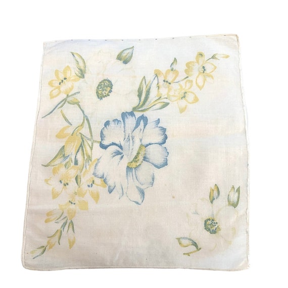 Vintage Yellow Blue Floral Bouquet Women's Cotton… - image 1