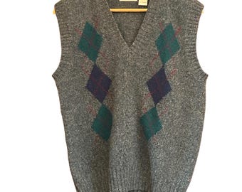 Gilet vintage Brian MacNeil con motivo a rombi, stile Academia Dark, modello Grandpa Core, 100% lana.