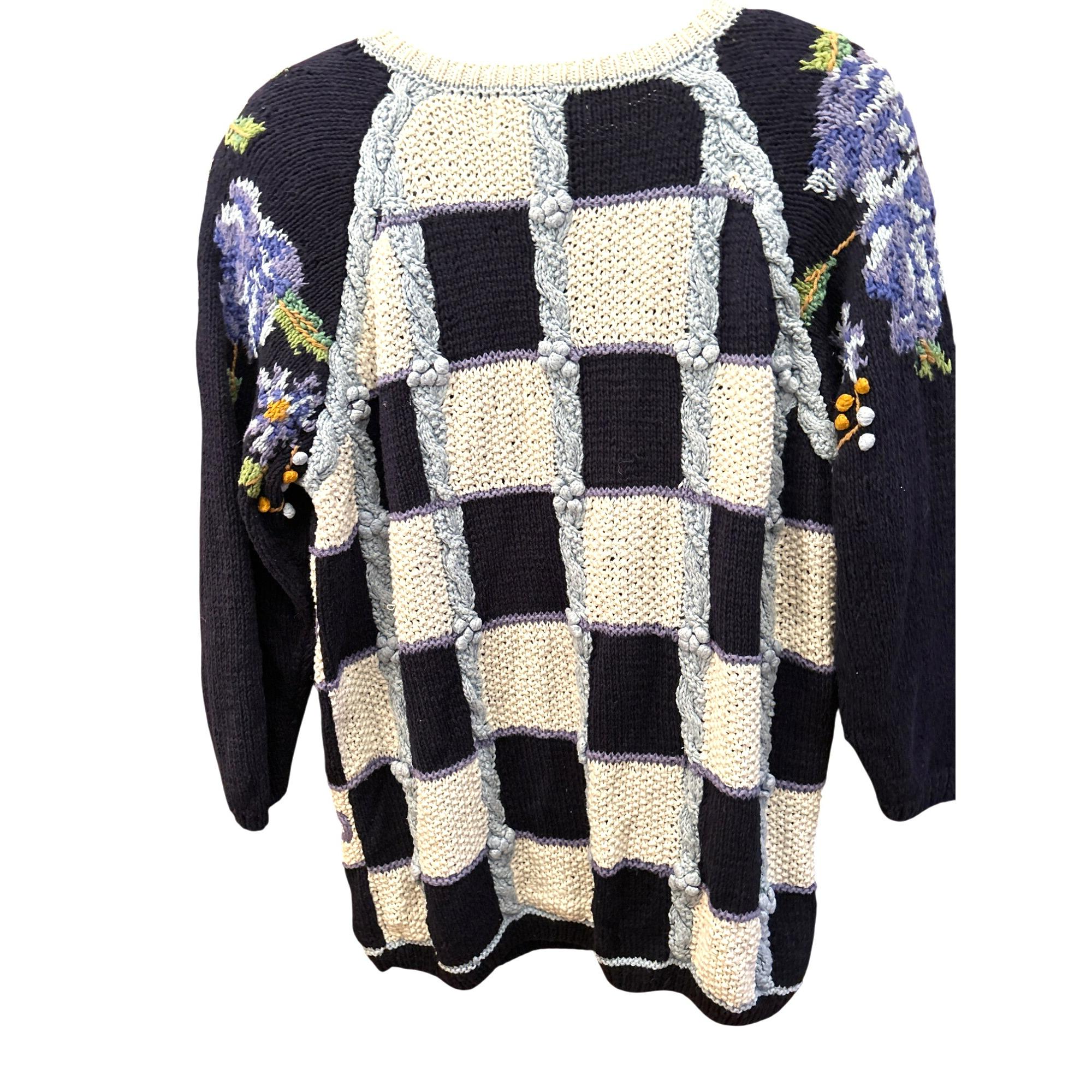 Vintage Jennifer & Company Knitted by Hand Floral Checkered