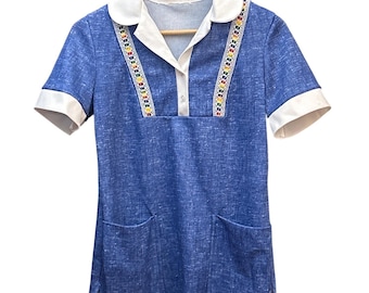 Túnica vintage de los años 70, estilo retro mod, con ribete arcoíris, manga corta, ideal para el Festival del Orgullo.