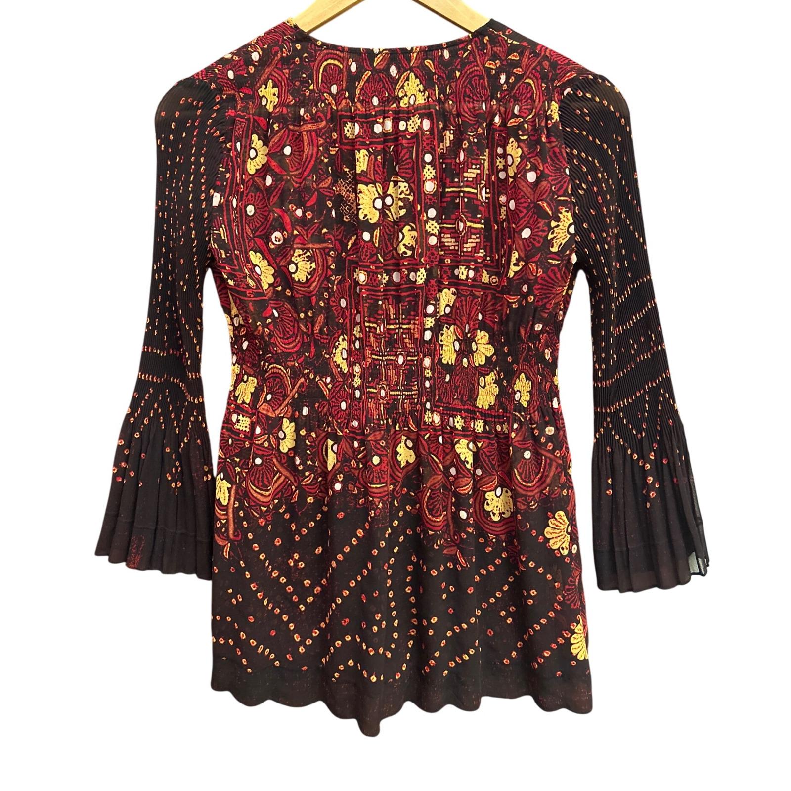 【Vivienne Tam アーカイブ】ヴィンテージ シルクキャミソール 2K Vivienne Tam Blouse Red Gold Fallcore Bohemian Floral Pleated