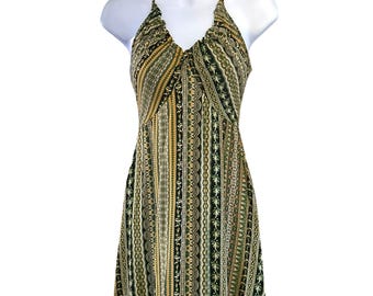 Bohemian Women's Navy Blue French Print Baby Doll Midi Dress Size Small