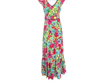 rachel zoe floral maxi dress Lipstick Print Yvonne Ruffle (with Tags) Floral print overlay Boat neck Cascading ruffle detail Rachel Zoe Joni Paneled Floral-Print
