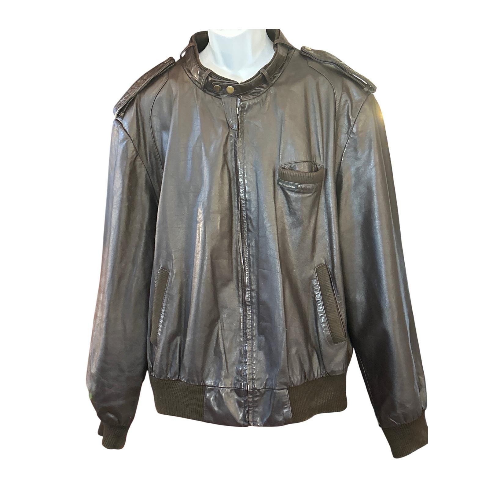 Vintage Members Only Brown Leather Jacket 80s Bomber Jacket Moto