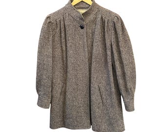 Vintage Fleetstreet Wool Blend Tweed Coat Bulgaria 80s 90s Classic Academia