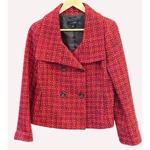 Talbots Women&#39;s Red Tweed Double-Breasted Jacket Size 8 Fallcore Academia Preppy