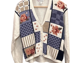 Vintage des années 90 Patchwork Cottagecore Cardigan Hong Kong Prairie Country Soft Girl M